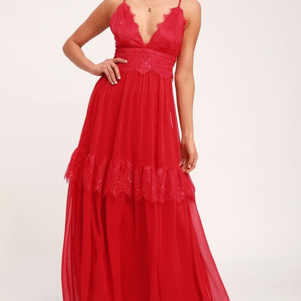 Lulu’s Red Maxi Boho Lacy Dress